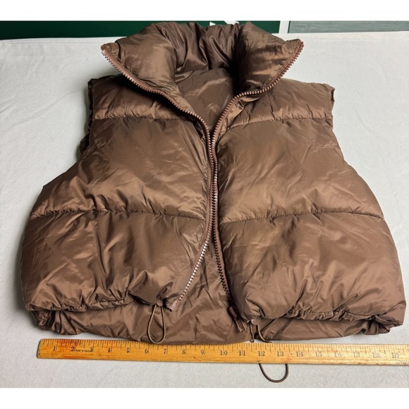 Brown Quilted Puffer Vest M Cocoa Neutral Quiet Luxury Minimalist Capsule - Picture 5 of 14